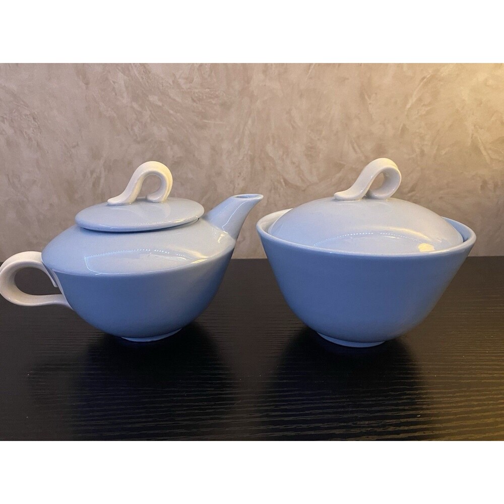 Vintage Skytone by Homer Laughlin USA cream and sugar set both lidded